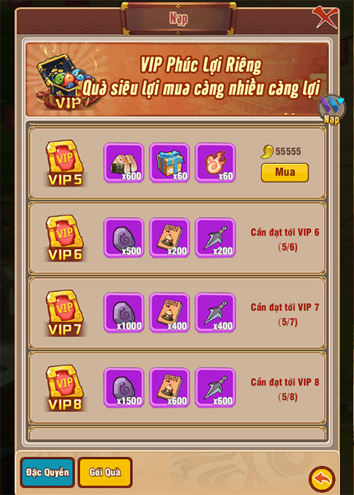 Giới thiệu cấp VIP và quyền lợi bậc VIP trong game Ninja Làng Lá: Truyền Kỳ 21