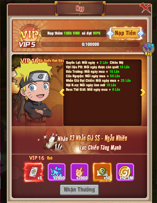 Giới thiệu cấp VIP và quyền lợi bậc VIP trong game Ninja Làng Lá: Truyền Kỳ 15