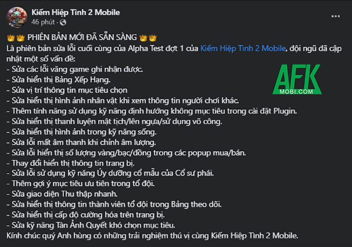 Kiếm Hiệp Tình 2 Mobile tung ra rất nhiều bản vá chất lượng sau khi tiếp nhận ý kiến từ người chơi 3