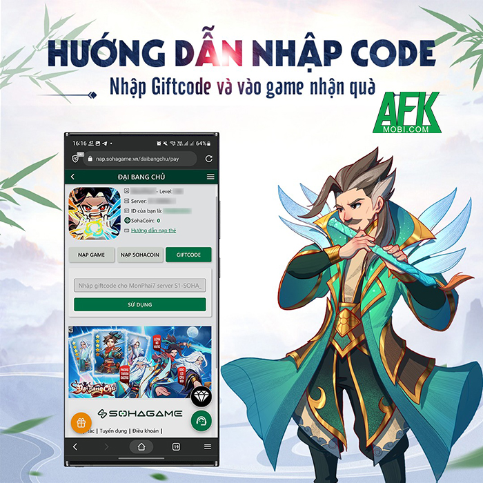 AFKMobi tặng nhiều gift code game Đại Bang Chủ giá trị 2