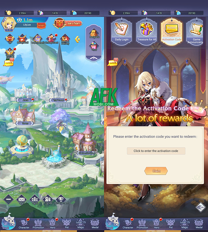 AFKMobi tặng nhiều gift code game Goddess Connect giá trị 0