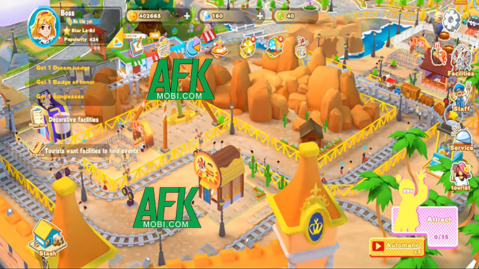 Quản lý và phát triển công viên giải trí đầy màu sắc trong game Amusement Park Empire 2