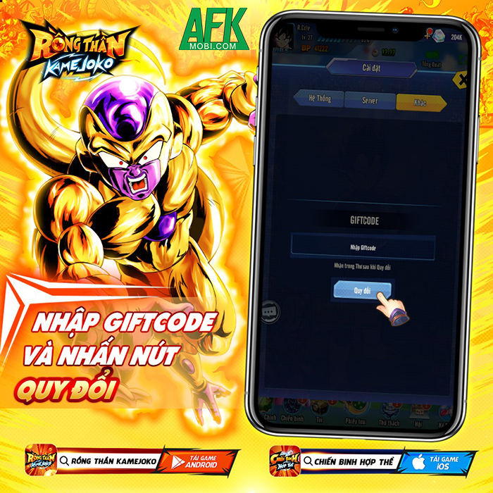 AFKMobi tặng nhiều gift code game Rồng Thần Kamejoko giá trị 2