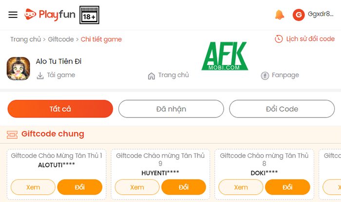 tiến -  code dùng chung khác của game Alo Tu Tiên Đi Afkmobi-giftcodealotutiendi-1