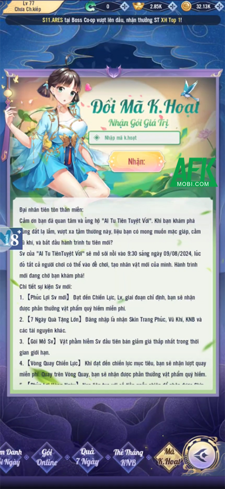 Tổng hợp gift code game AI Tu Tiên Tuyệt Vời mới nhất trong tháng 0