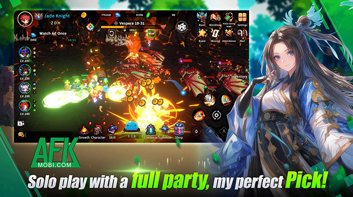 Mời bạn vào Pixel Heroic Legend - Idle Party phiêu lưu cùng đội hình anh hùng pixel cực chất 0