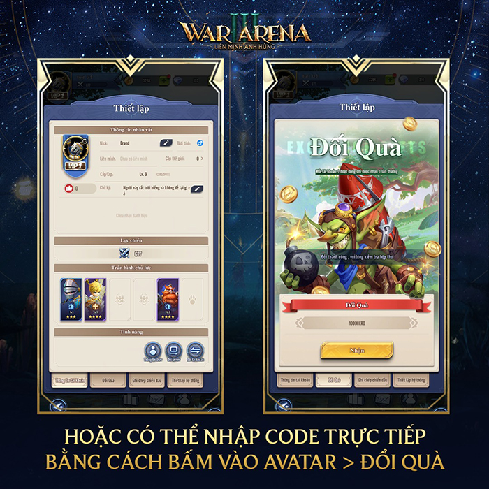 Tổng hợp gift code game War 3 Arena mới nhất trong tháng 0