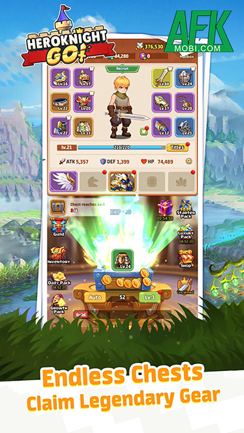 Mở rương để phát triển nhân vật anh hùng của bạn trong game nhập vai Heroknight Go! 0