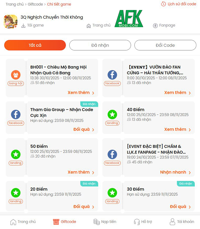 Tổng hợp gift code game 3Q Nghịch Chuyển Thời Không – Funtap mới nhất trong tháng 0