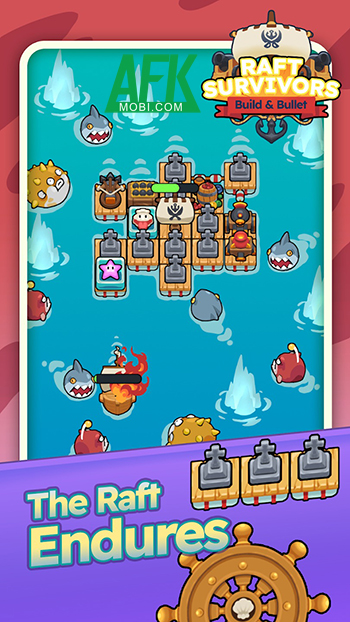 Bảo vệ chiếc bè trước bọn quái vật biển trong game Raft Survivors: Build & Bullet 0