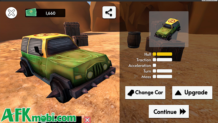 Điều khiển xe phá hủy lẫn tránh các chướng ngại vật trong game casual Path Rider 3