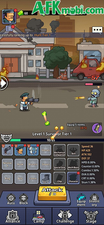 Tiêu diệt xác sống để kiếm trang bị phát triển nhân vật trong game Doomsday Survival 0