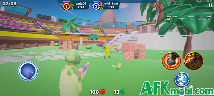 Chiến đấu bên trong đấu trường sân vận động đầy khán giả hò treo với game Arena Blast 2