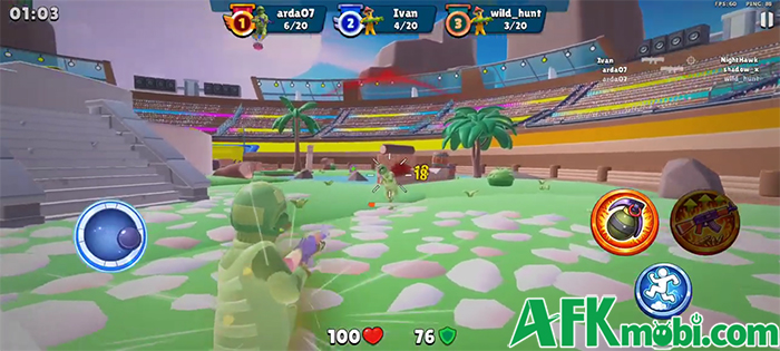 Chiến đấu bên trong đấu trường sân vận động đầy khán giả hò treo với game Arena Blast 1