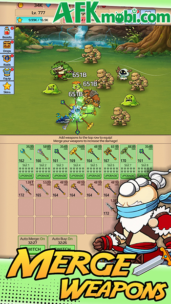 Hợp nhất các vũ khí để chúng bay xung quanh nhân vật trong Idle Blades: Fantasy Master 1