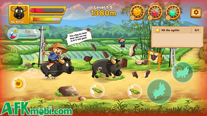 Điều khiển trâu chạy tránh các chướng ngại vật, tìm kiếm sự tự do với game Trâu Phượt 1