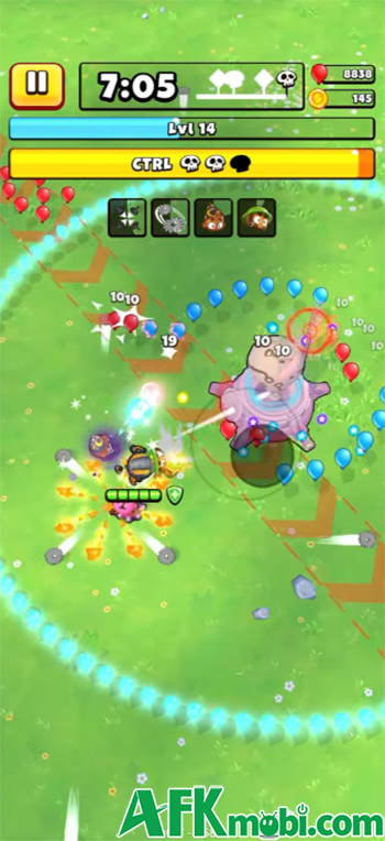 Điều khiển các chú khỉ chiến đấu sinh tồn trước những quả bong bóng trong Bloons Blitz 3