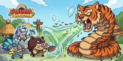Bắn tiêu diệt những sinh vật dài khổng lồ trong game phòng thủ Caveman Survivor