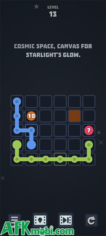 Kéo các đường màu để lắp đầy hết toàn bộ ô trong game giải đố Cosmos Lines 1