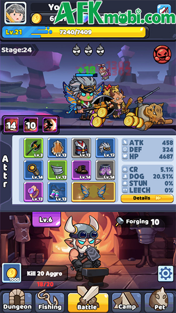 Nhấn rèn trang bị cho nhân vật của bạn sử dụng chiến đấu trong game Smithing Master 0