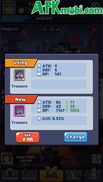 Nhấn rèn trang bị cho nhân vật của bạn sử dụng chiến đấu trong game Smithing Master 1