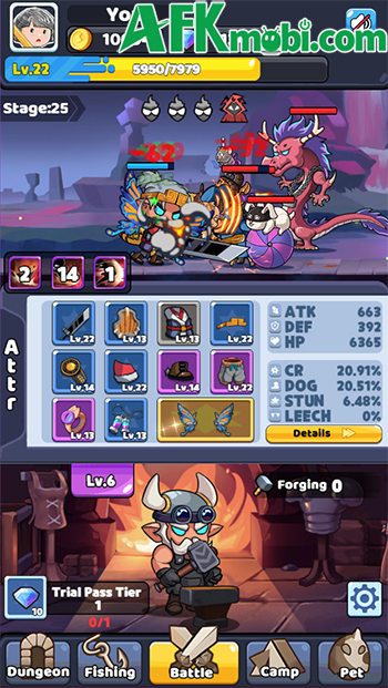 Nhấn rèn trang bị cho nhân vật của bạn sử dụng chiến đấu trong game Smithing Master 4