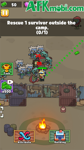 Tiêu diệt bọn xác sống để phát triển khu căn cứ trong game Zombie Idle Defense 0