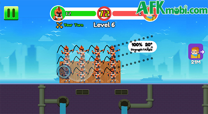 Canh lực đồng thời điều chỉnh góc độ để bắn hạ bọn kẻ thù trong game Bowmasters 1
