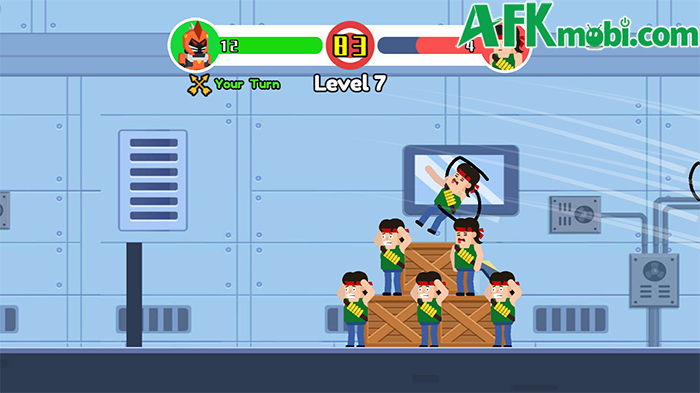 Canh lực đồng thời điều chỉnh góc độ để bắn hạ bọn kẻ thù trong game Bowmasters 2