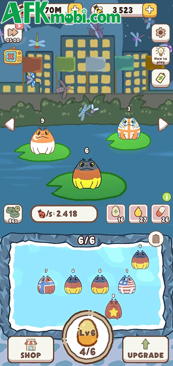 Frog Idle game casual nhàn rỗi cho bạn hợp nhất những chú ếch rồi để chúng bắt côn trùng 0