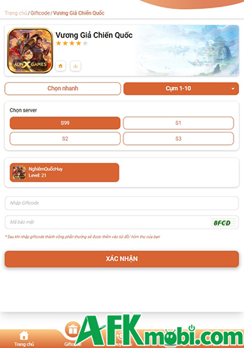 Tổng hợp gift code game Vương Giả Chiến Quốc mới nhất trong tháng 0