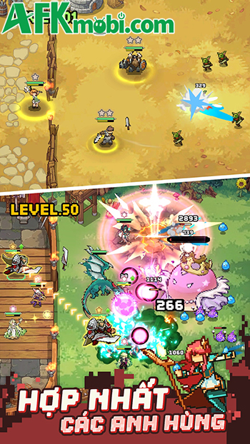 Phòng thủ chống lại các đợt tấn công của kẻ thù, quái vật tại Pixel Defenders: Merge TD Game 3