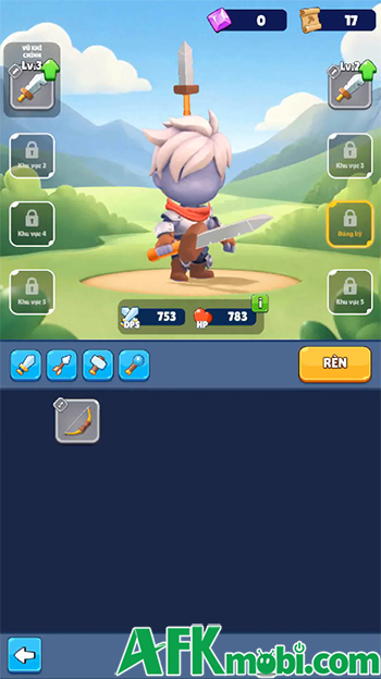 Chiến đấu săn quái để phát triển nhân vật của bạn trong game Skull Hero: XP Farm RPG 2