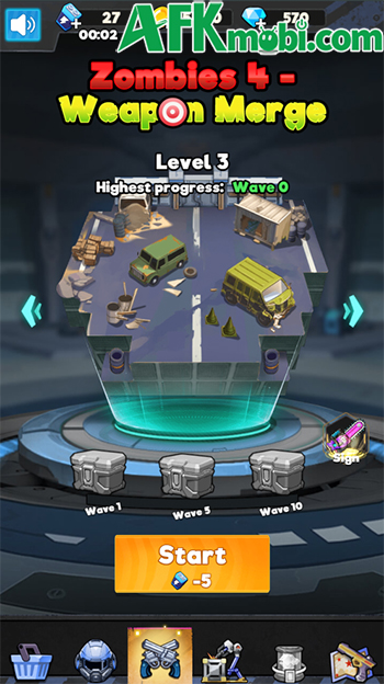 Sắp xếp balo, hợp nhất trang bị cho nhân vật sử dụng phòng thủ với Zombies 4 Weapon Merge 0