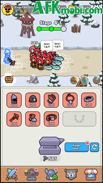 Nhấn rèn trang bị để phát triển nhân vật chiến binh của bạn trong game Auto Forge - idle RPG 1 Nhấn rèn trang bị để phát triển nhân vật chiến binh của bạn trong game Auto Forge - idle RPG 1