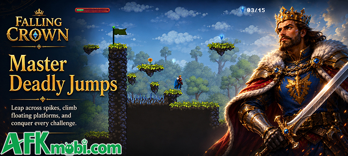 Falling Crown game hành động pixel 2D cuộn cảnh đưa người chơi vào vai một vị vua 1