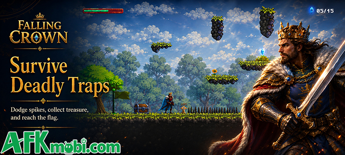 Falling Crown game hành động pixel 2D cuộn cảnh đưa người chơi vào vai một vị vua 2