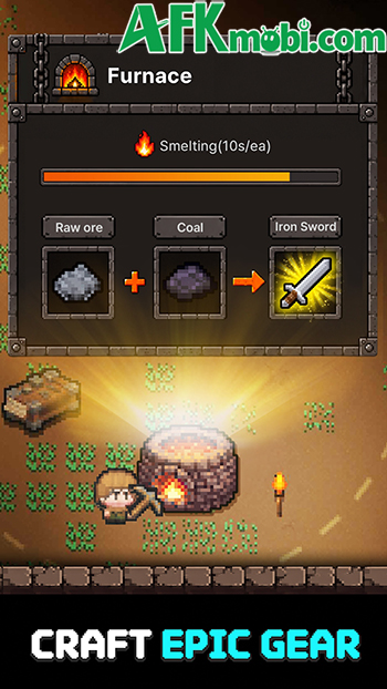 Thu thập tài nguyên, chế tạo trang bị đồng thời sinh tồn trong một thế giới pixel tại Mine Hero 2