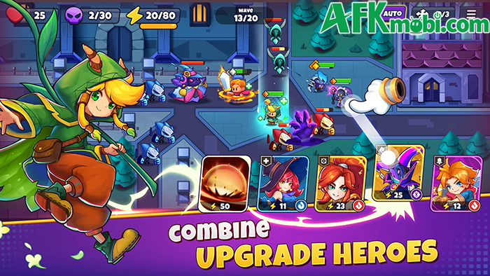 Sử dụng kết hợp các anh hùng lẫn thẻ phép để phòng thủ trong game War of Realms 1