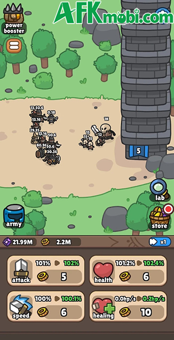 Gầy dựng đội quân phá hủy các tầng của một tòa tháp khổng lồ trong game Idle Castle Breaker 0