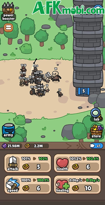 Gầy dựng đội quân phá hủy các tầng của một tòa tháp khổng lồ trong game Idle Castle Breaker 1