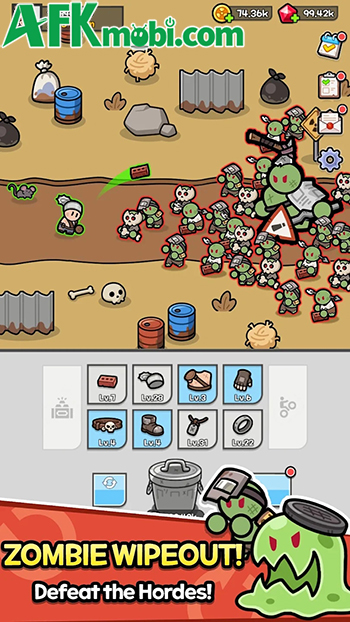 Mở thùng rác nhận trang bị cho nhân vật sử dụng diệt zombie trong game Junk Hero 1