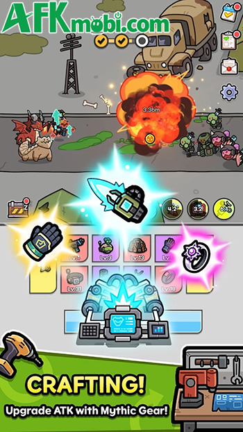 Mở thùng rác nhận trang bị cho nhân vật sử dụng diệt zombie trong game Junk Hero 2