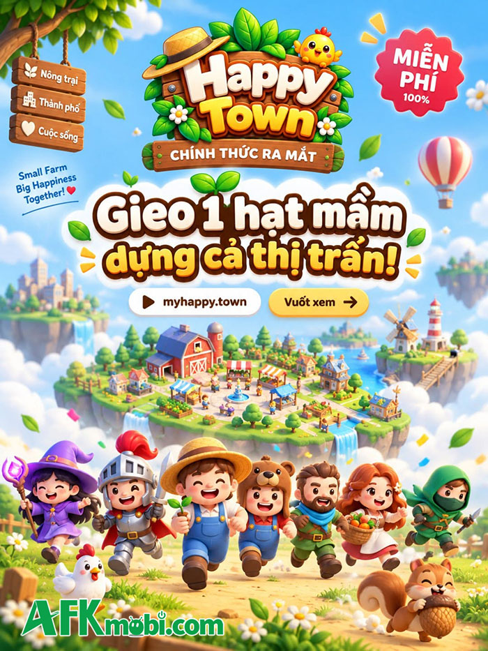 Happy Town game mô phỏng cho phép bạn xây dựng nông trại và thị trấn mơ ước của riêng mình 0